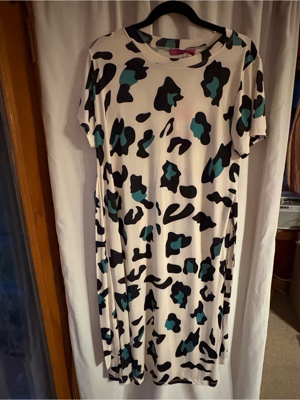 Pala D’Oro Nina Dress Size M White Black Teal Print Belted NWT